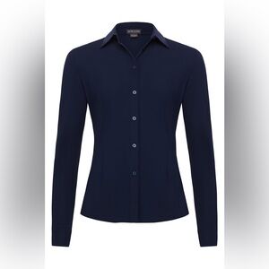 Ameliora Boyfriend Button Up navy travel wrinkle free Shirt New $149